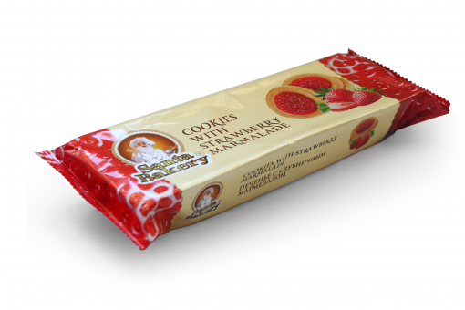 Butterkekse "COOKIES WITH STRAWBERRY MARMALADE" (Butterkekse mit Erdbeermarmelade), (Packung 100 gr.) 