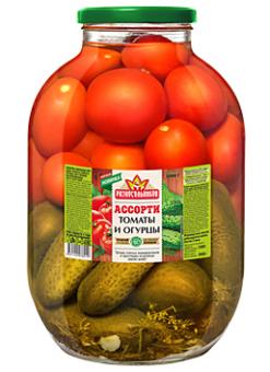 Eingelegt sortiert (Gurken und Tomaten) TM "Raznosolnikov", 3000g 