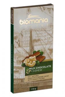 Handgemachte Milchschokolade "Biomania" gefüllt mit natürlicher Cashew-Urbech-Paste, 110 gr. 