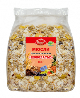 Müsli "Vyshny Gorod" Chocolatier von 5 Müsli mit Flachs, Packung 350 gr. 